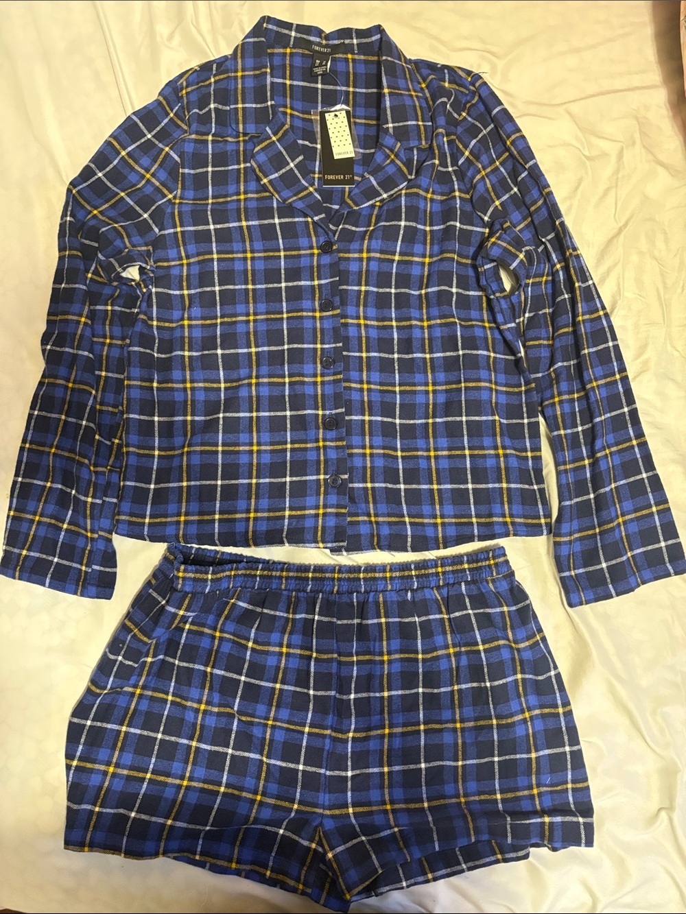BNWT Forever 21 Women’s Blue Plaid 2-Piece Pajama Pj Set
